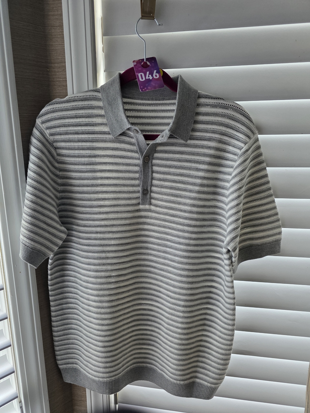Men's Short-Sleeve Grey Striped Polo Shirt
